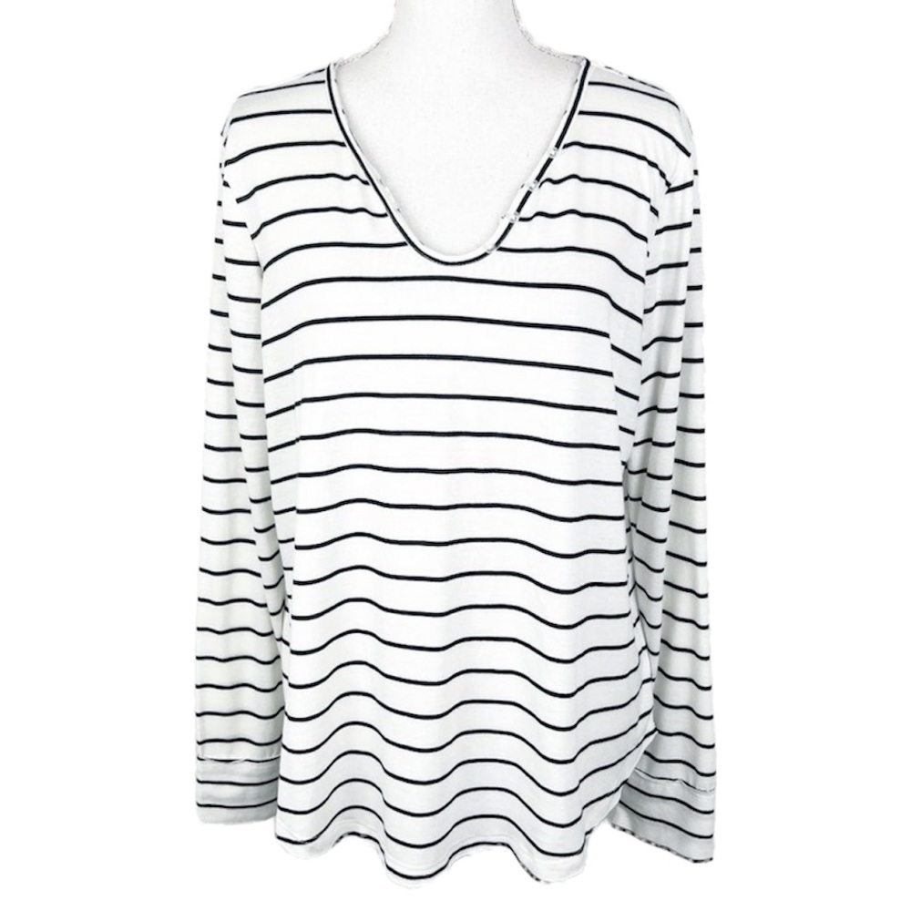 William Rast Long Sleeve Shirt Women Extra Large White Striped V-Neck Juniors
